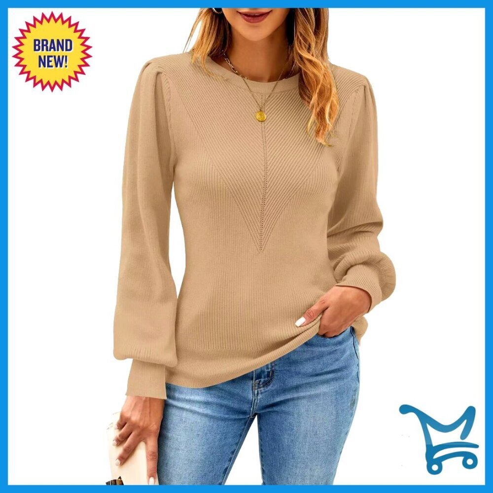 Ribbed Knit Pullover Sweater Classic Crew Neck Slim Fit Casual Long Sleeve